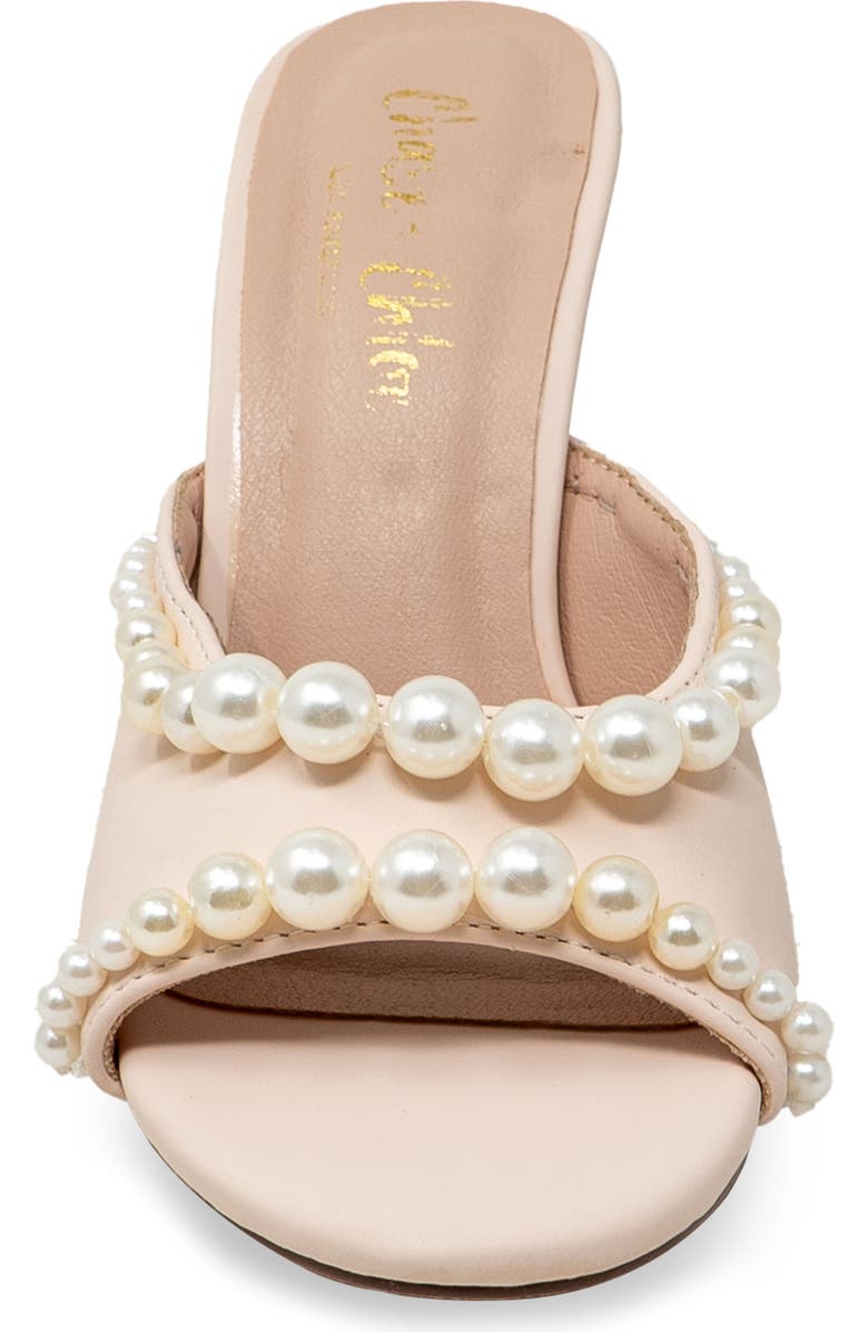 CHASE AND CHLOE Faux Pearl Embellished Sandal, Alternate, color, Beige