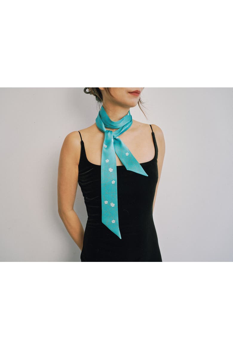 "Almond Blossom" Silk Skinny Scarf, Alternate, color, Turquoise