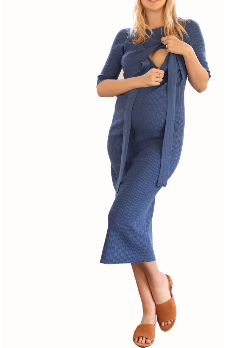 Maternity/Nursing Knit Dress, Alternate, color, DENIM BLUE