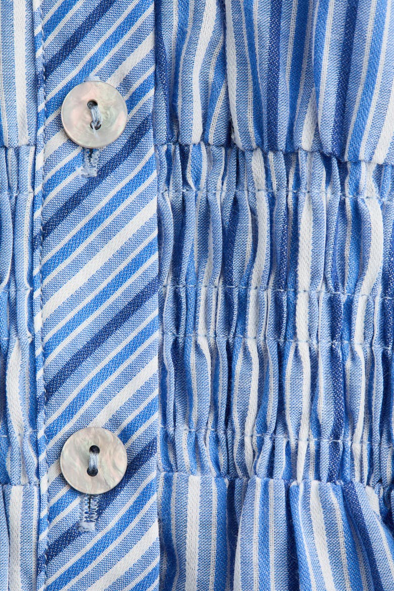 Smocked-waist Button-front Dress, Alternate, color, Blue/striped