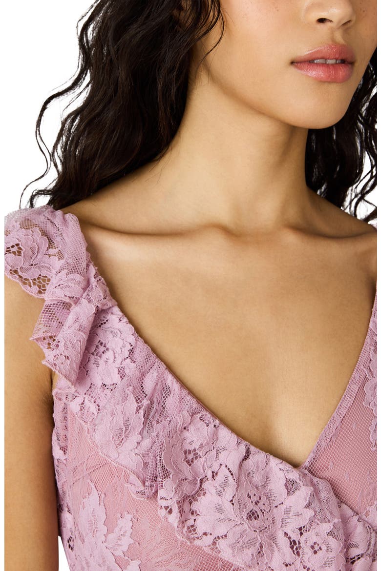 Dariella Lace Ruffle Asymmetric Dress, Alternate, color, MAUVE SHADOWS