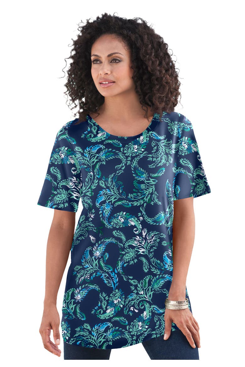 Plus Size Cotton Ultimate Crewneck Tee, Main, color, NAVY PAISLEY VINES