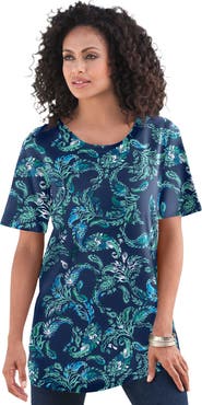 Roaman's Plus Size Cotton Ultimate Crewneck Tee