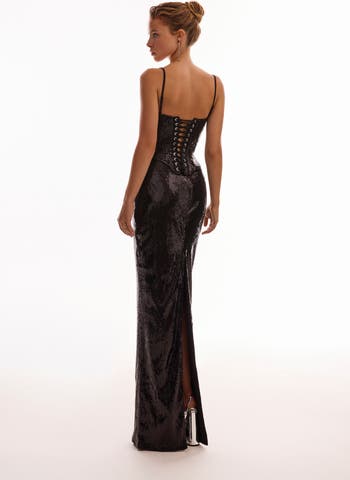 Dramatic fitted sequined maxi skirt