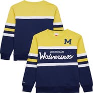 Mitchell & Ness Men's Mitchell & Ness Navy Michigan Wolverines Vintage Logo Head Coach Fleece Pullover Sweatshirt