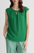 KASPER Crinkled Keyhole Cap Sleeve Knit Top