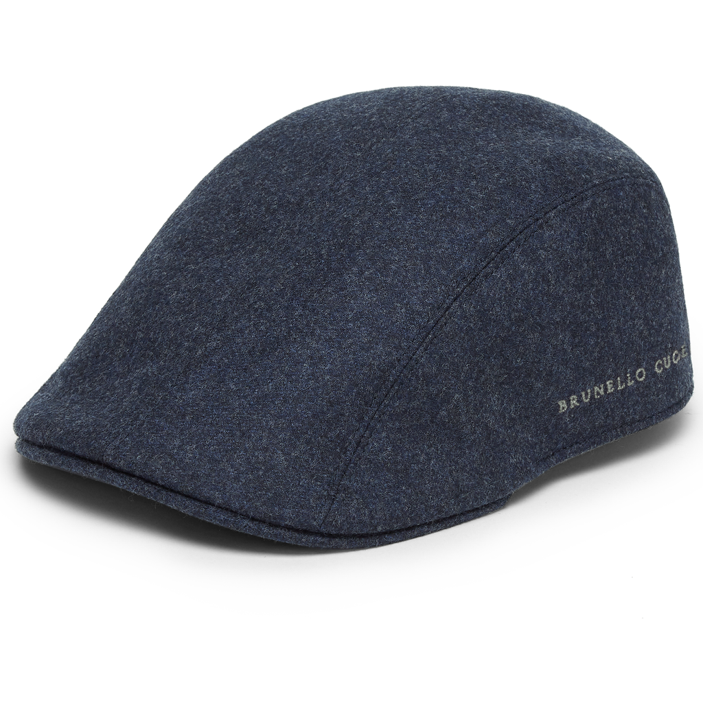 Brunello Cucinelli Virgin Wool Flannel Flat Cap With Embroidery In Night