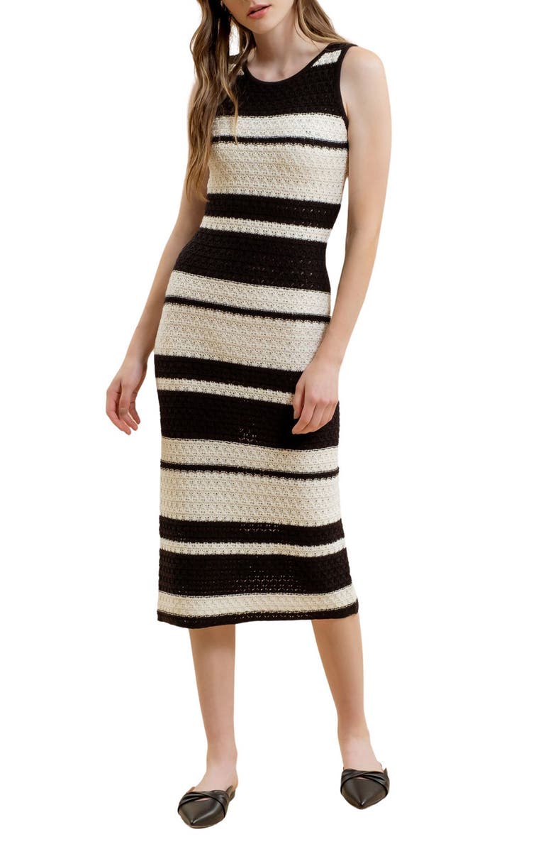 Blu Pepper Stripe Crochet Midi Dress, Main, color,
