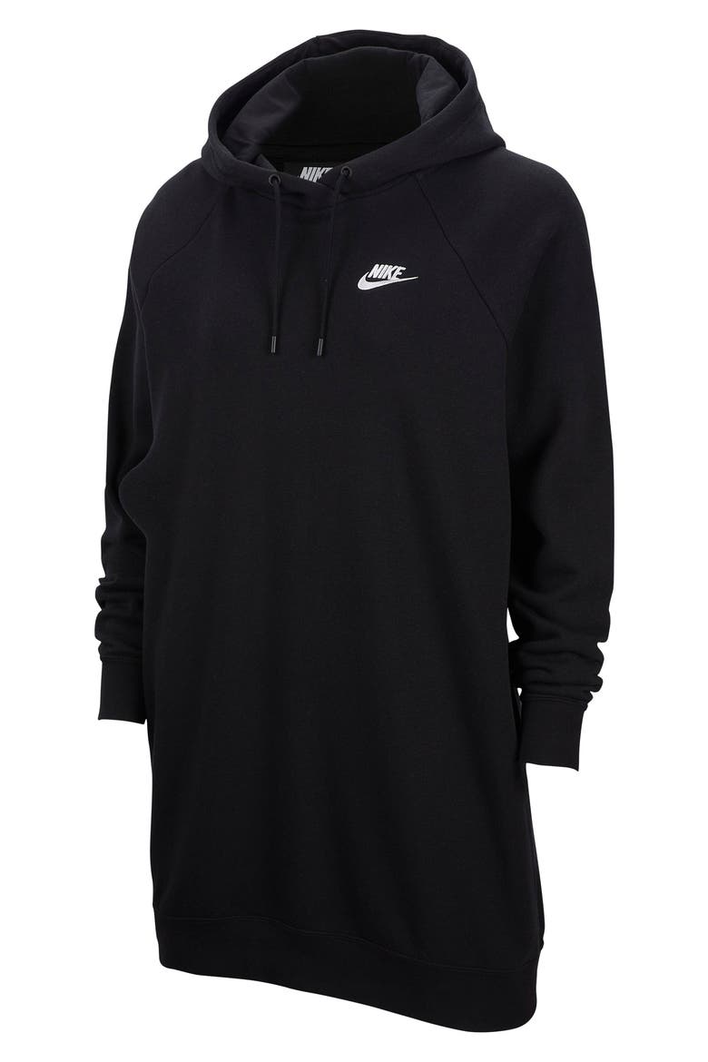 Essential Fleece Hooded Sweatshirt Dress, Alternate, color, BLACK/ WHITE