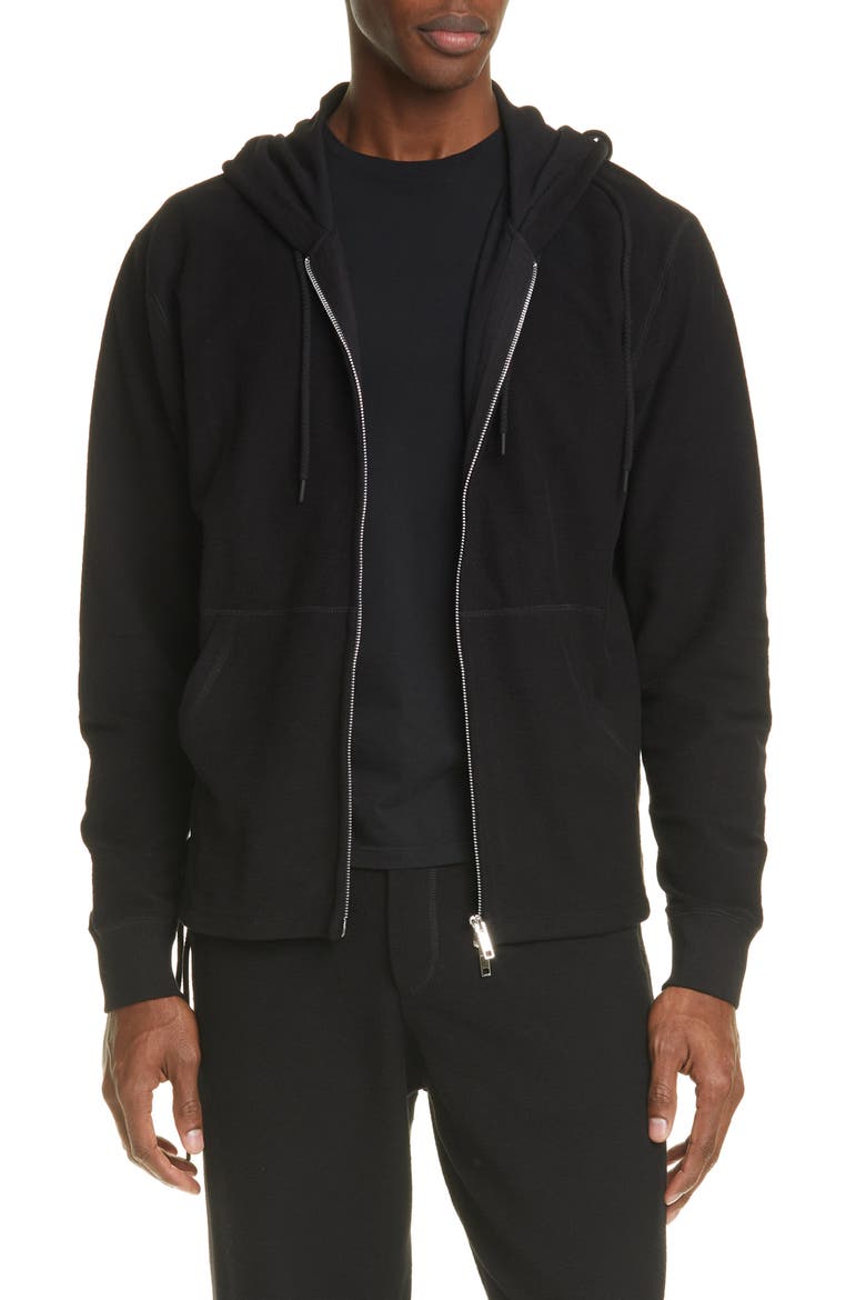 Laced Zip Front Hoodie, Main, color, BLACK BLACK