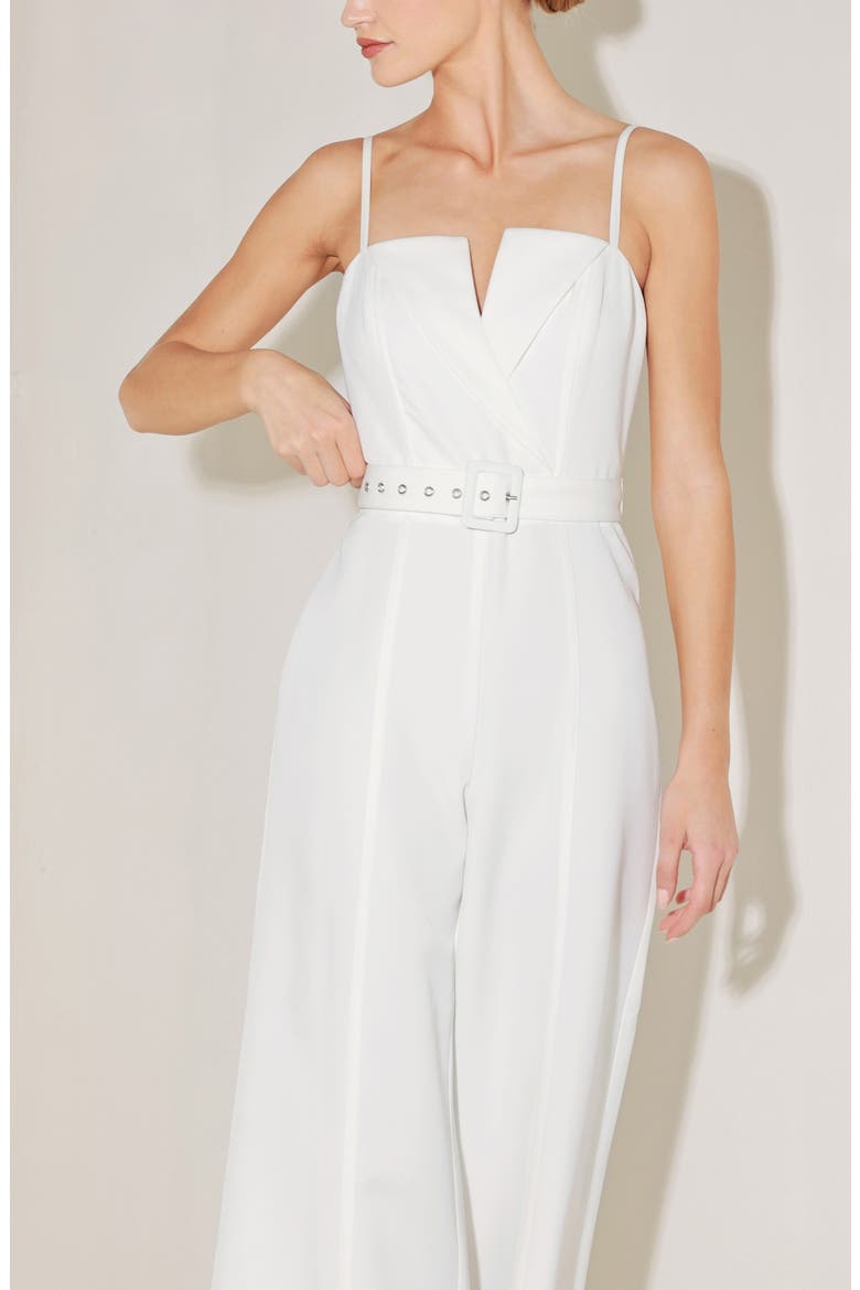 Solid Belted Wide Leg Jumpsuit, Alternate, color, WHITE