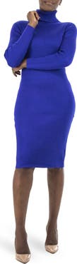 Nina Leonard Turtleneck Ribbed Midi Sweater Dress