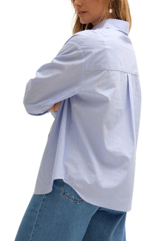 Lily And Lionel Dapper Double Placket Stripe Shirt In Blue