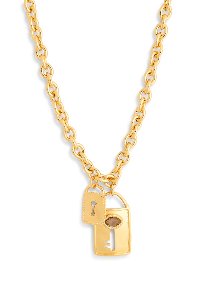 Double Lock Charm Necklace, Main, color, GOLD