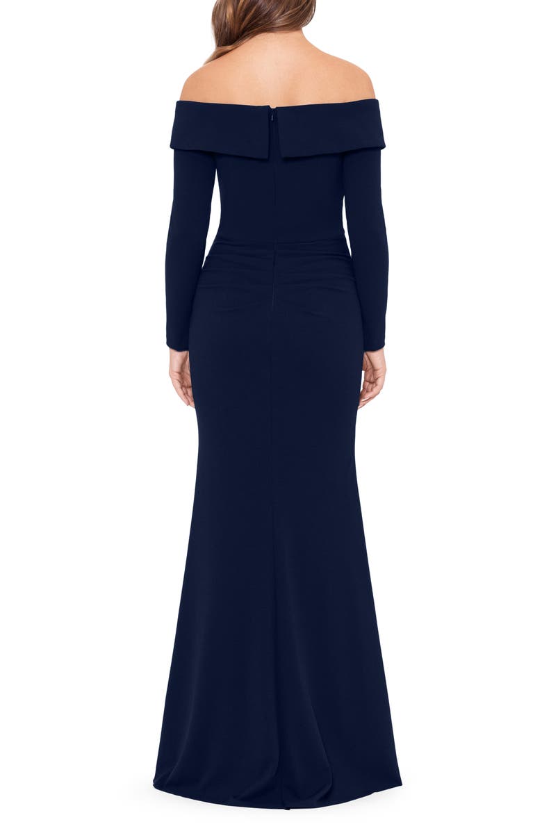 Xscape Evenings Off the Shoulder Long Sleeve Scuba Trumpet Gown, Alternate, color, 