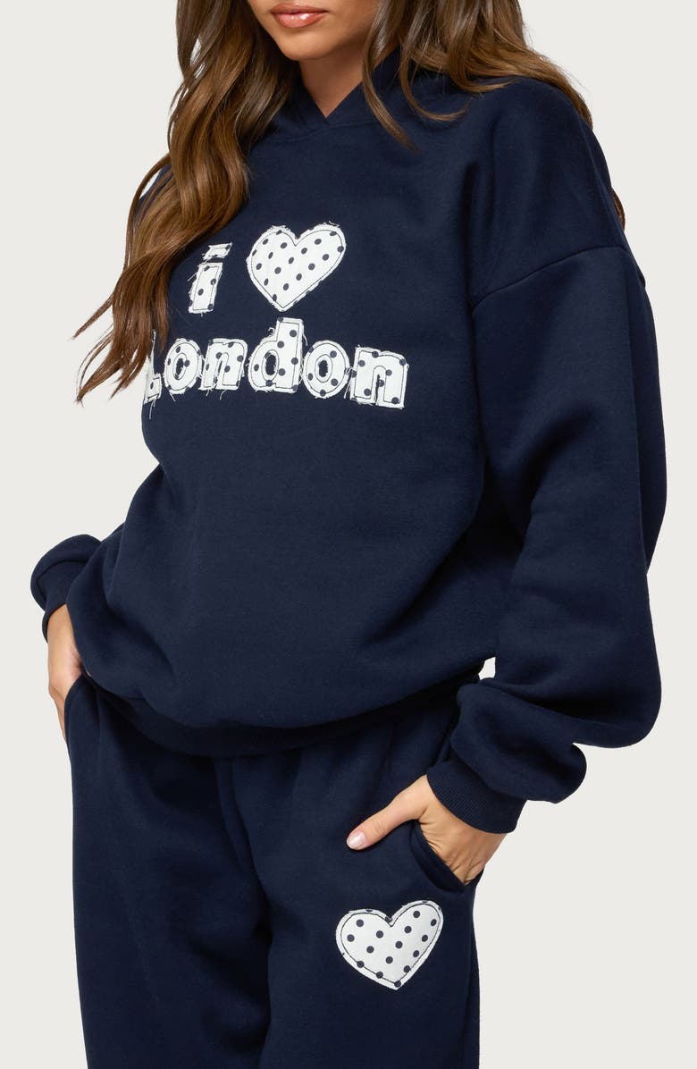 EDIKTED I Heart London Hoodie, Alternate, color, Navy