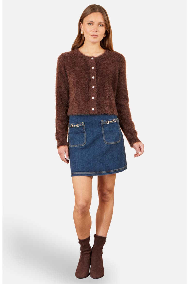 Eyelash Knit Sparkle-Button Cardigan, Alternate, color, Brown