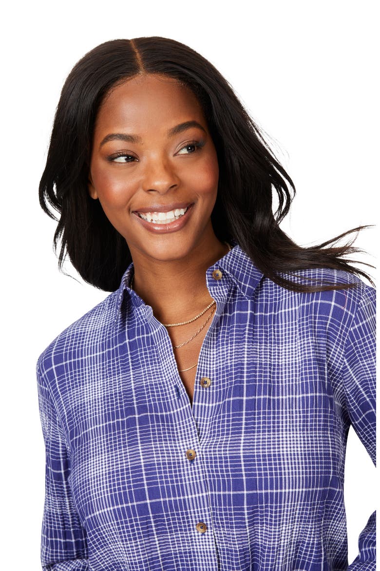 Rhea Plaid Easy Care Button-Up Shirt, Alternate, color, INDIGO