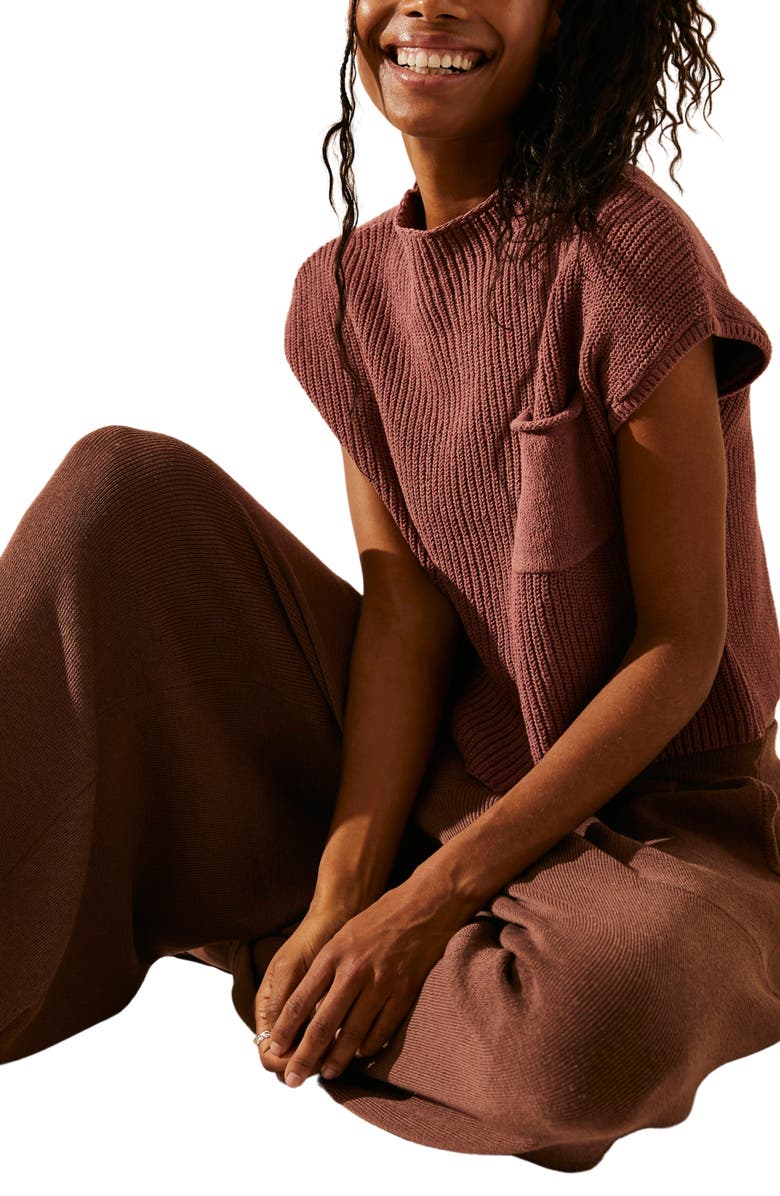 Free People Free-est Freya Short Sleeve Sweater & Pants Set, Alternate, color, Withered Rose