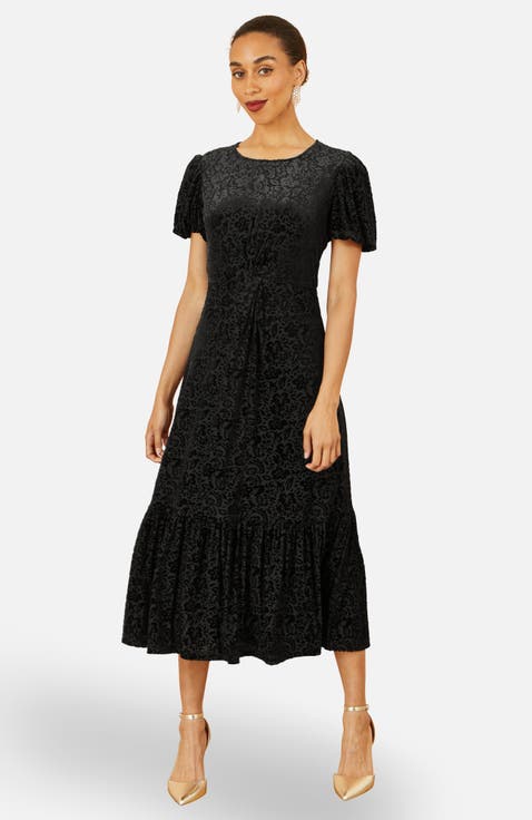 Velvet Twist Waist Midi Dress