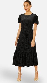 Yumi Velvet Twist Waist Midi Dress