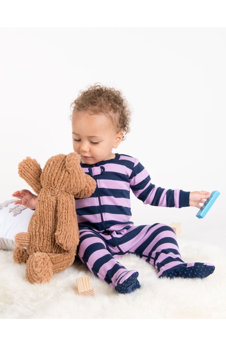 Leveret Kids Footed Striped Cotton Matching Family Pajamas, Alternate, color, Purple & Navy