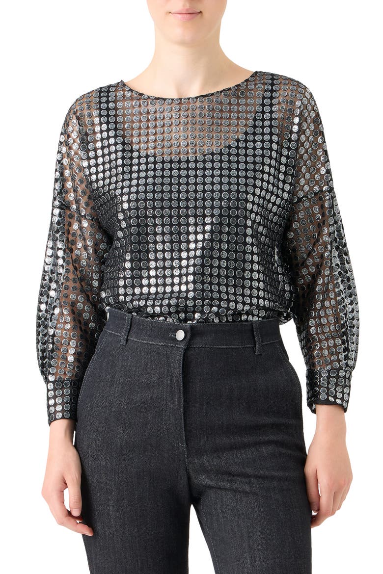 Metallic Dot Semisheer Shirt, Main, color, BRUSHED STEEL