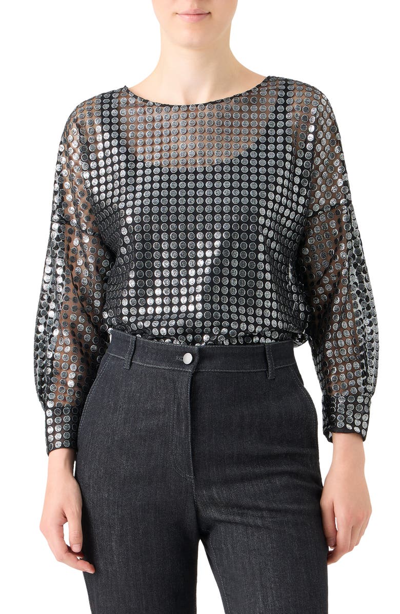 Akris punto Metallic Dot Semisheer Shirt, Main, color, Brushed Steel
