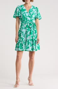 Eliza J Floral Short Sleeve Fit & Flare Dress