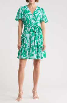 Eliza J Floral Short Sleeve Fit & Flare Dress