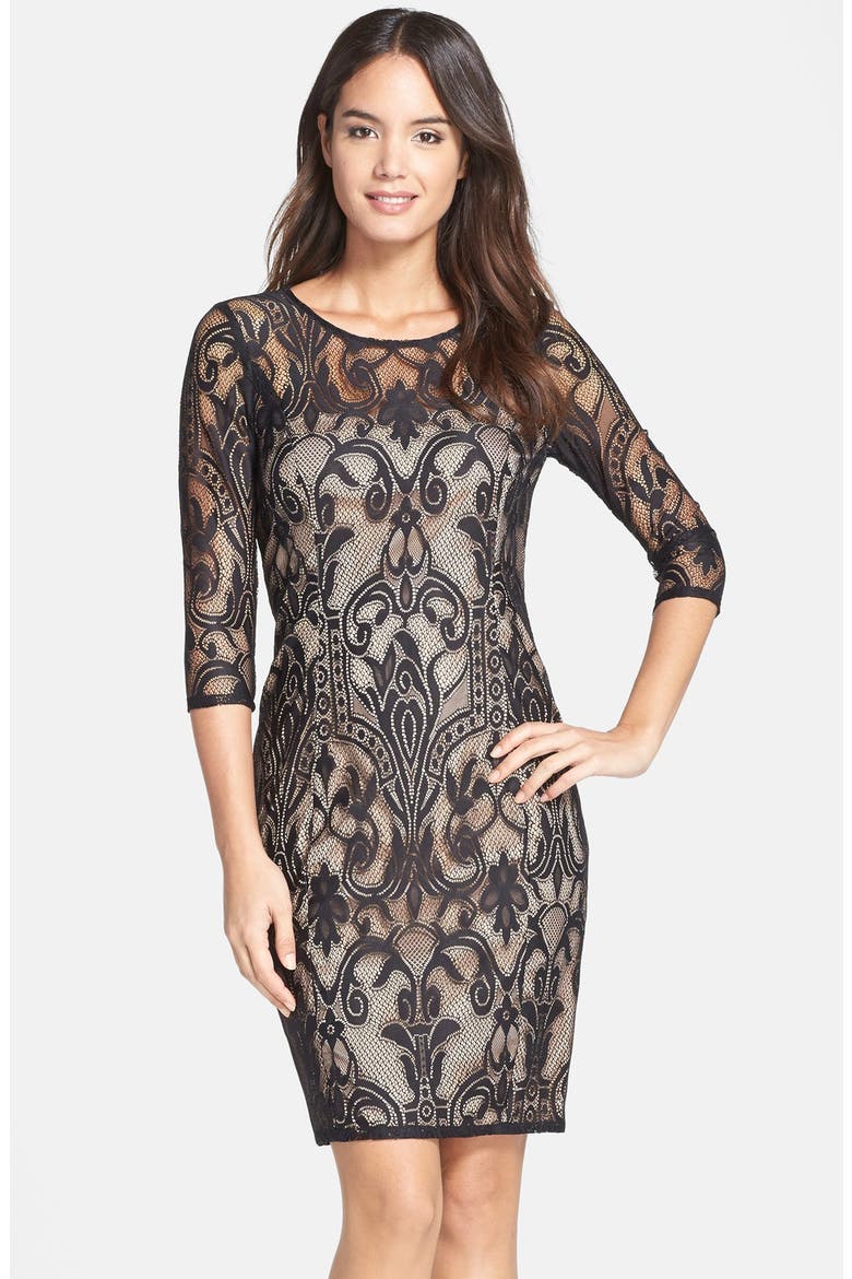 Lace Sheath Dress, Main, color, BLACK