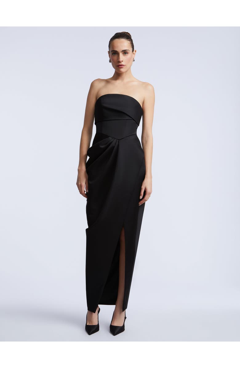 BCBGMAXAZRIA Solid Bodice Wrap Skirt Gown, Alternate, color, 