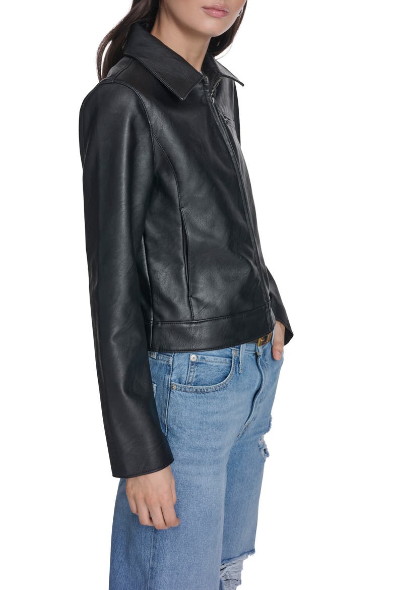 Faux Leather Jacket, Alternate, color, BLACK