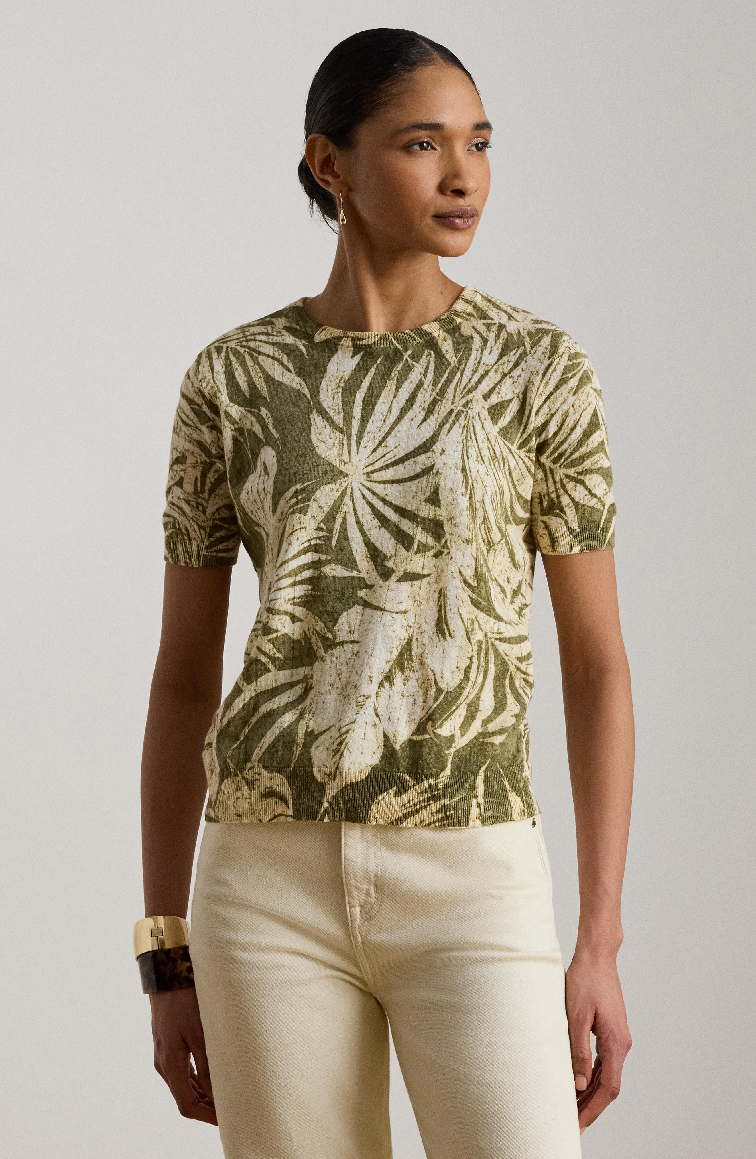 Floral Short Sleeve Linen & Cotton Sweater - image 2