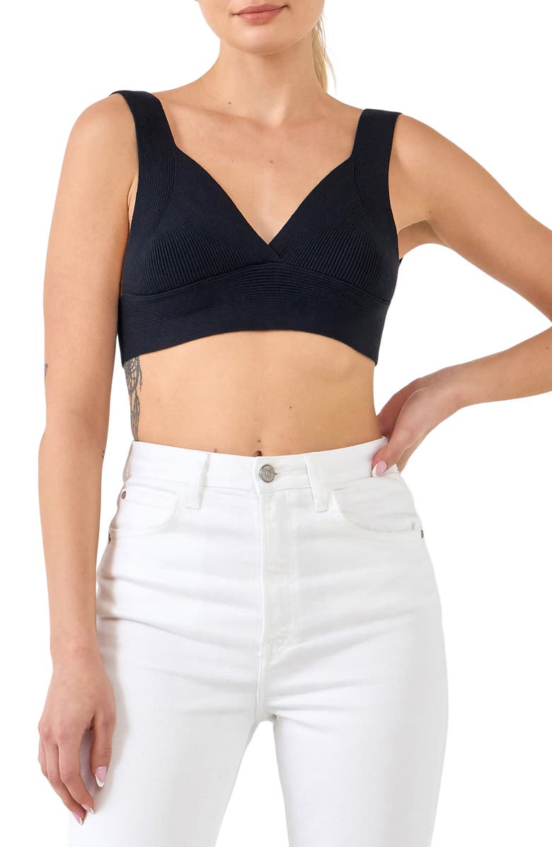 Endless Rose Tie Back Rib Bra Top, Alternate, color, Black