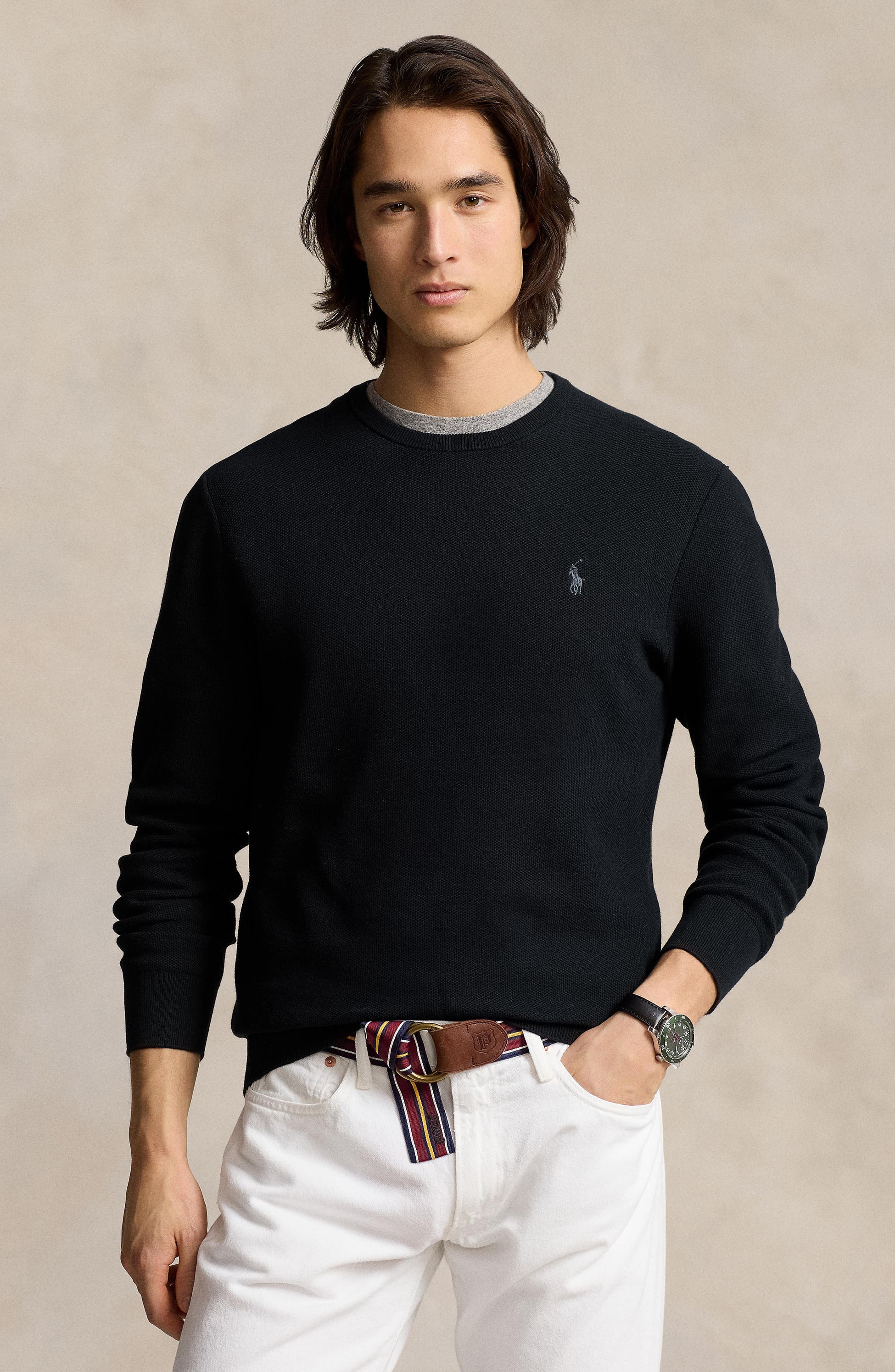 Textured Cotton Crewneck Sweater