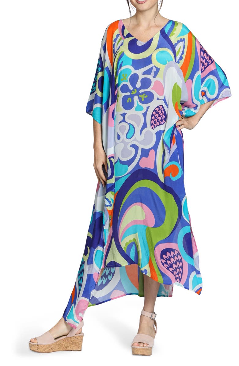 APNY Print Midi Caftan, Main, color, Blue Print