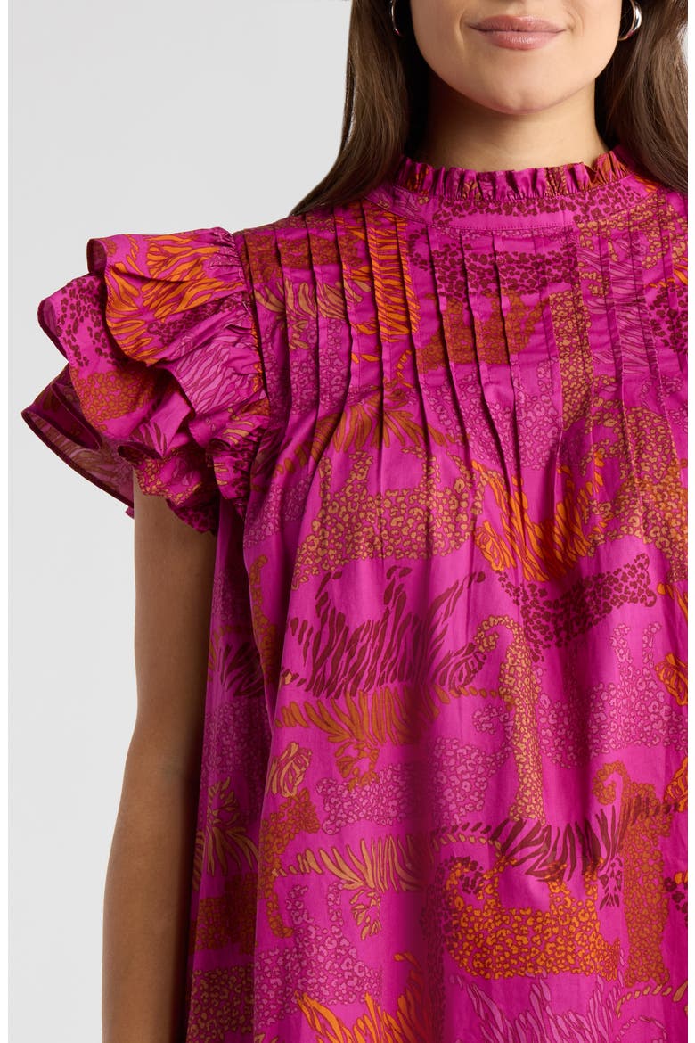 In The Jungle Print Ruffle Sleeve Shift Dress, Alternate, color, MAGENTA