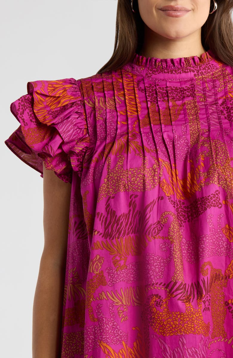 SUGARLIPS In The Jungle Print Ruffle Sleeve Shift Dress, Alternate, color, Magenta
