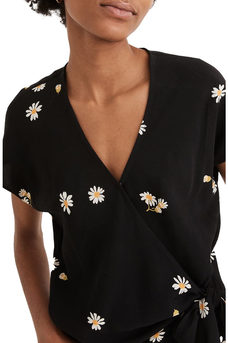 Lazy Daisies Sash Tie Wrap Top, Main, color, TRUE BLACK