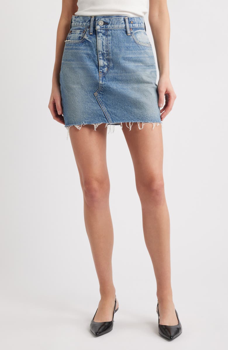 MOUSSY VINTAGE Thomoston Raw Hem Denim Miniskirt, Main, color, Blue