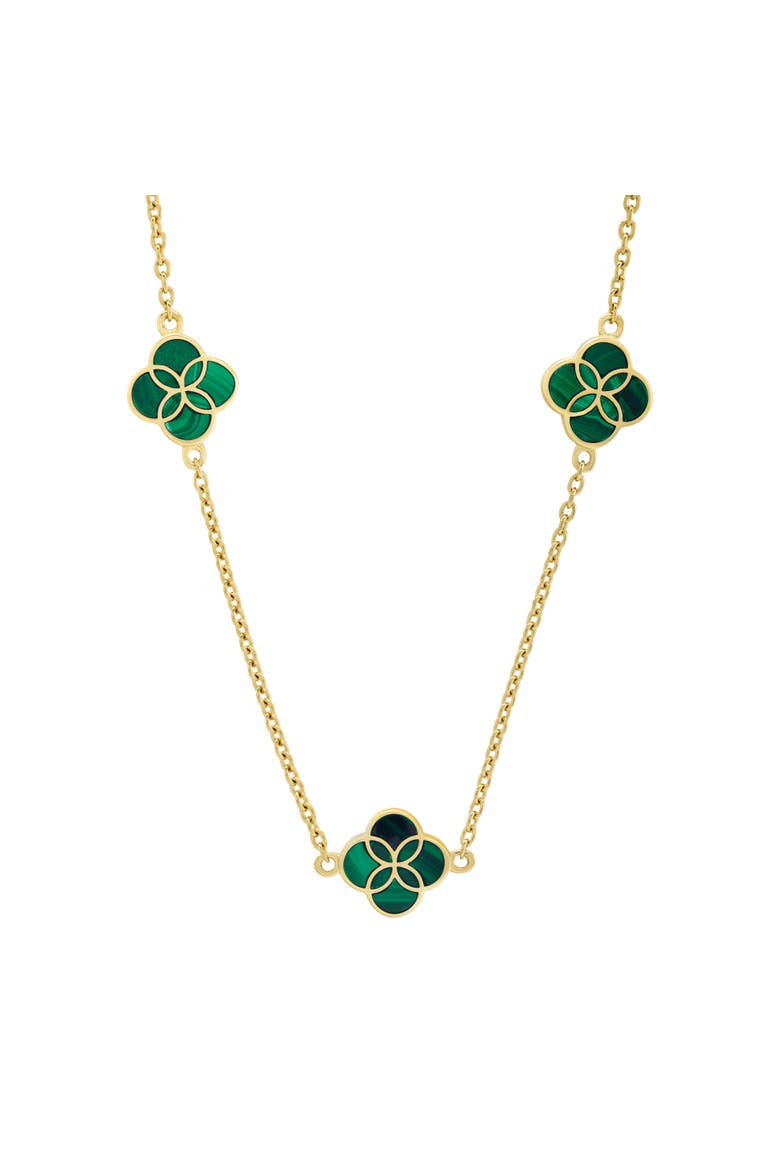 Sterling With 18K Gold Overlay And Gemstones Triple Petal Station Necklace, Main, color, GREEN