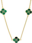 Jan Leslie Sterling With 18K Gold Overlay And Gemstones Triple Petal Station Necklace