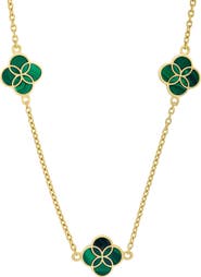 Jan Leslie Sterling With 18K Gold Overlay And Gemstones Triple Petal Station Necklace