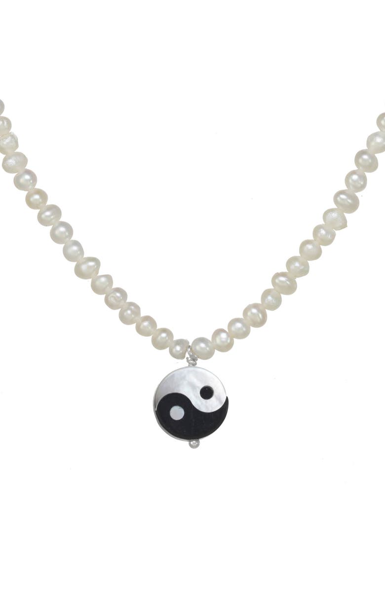 KOZAKH Yin Yang Beaded Freshwater Pearl Pendant Necklace, Main, color,