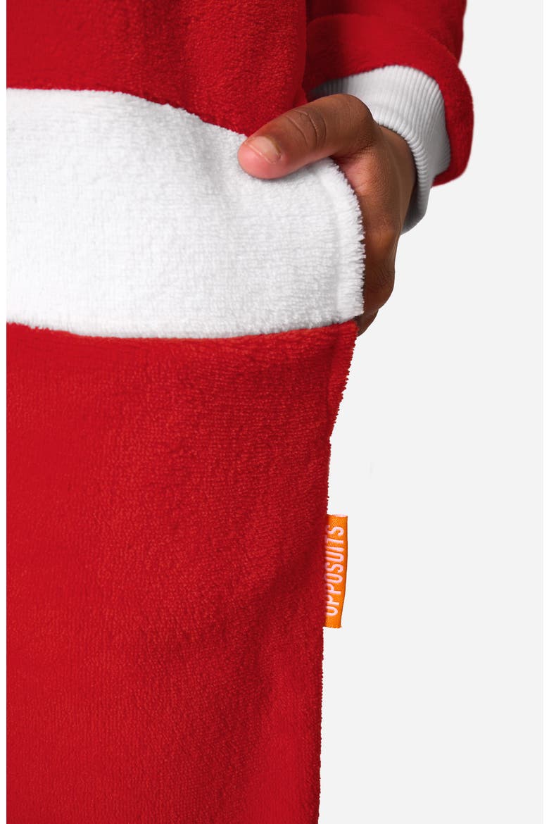 Kids' Merry Jinglejoy Santa Hooded Fleece Jumpsuit, Alternate, color, RED