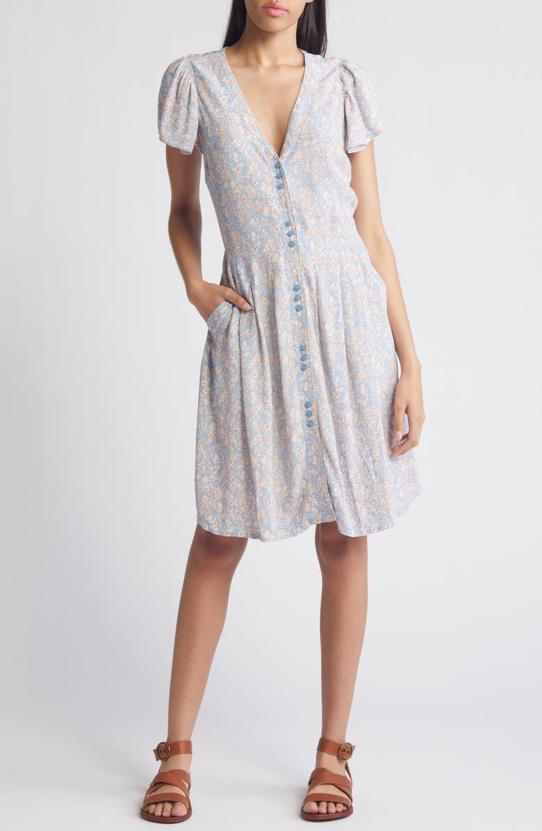 Treasure & Bond Floral Flutter Sleeve Button-Up Dress, Main, color,