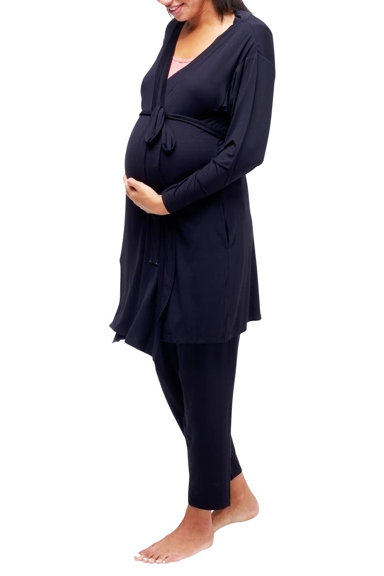 Second Skin Maternity & Nursing Wrap Robe, Alternate, color, BLACK