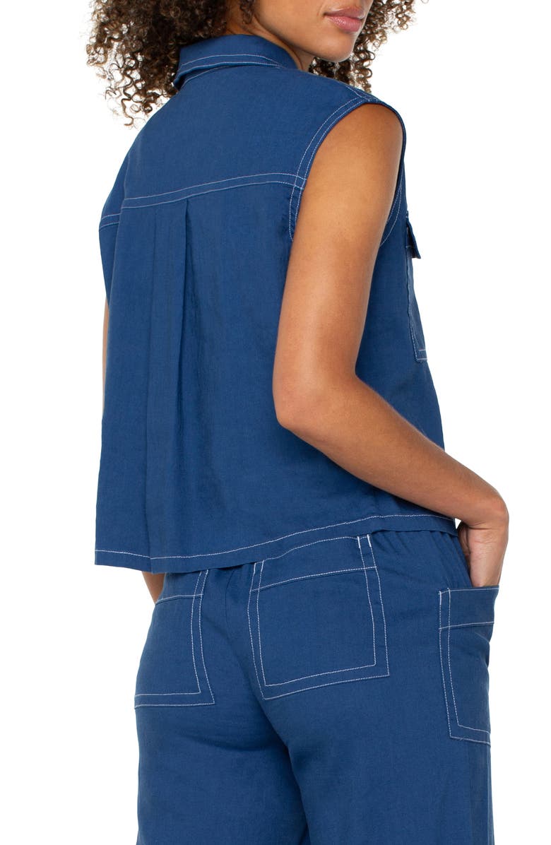 Liverpool Los Angeles Linen Blend Sleeveless Cargo Button-Up Shirt, Alternate, color, 