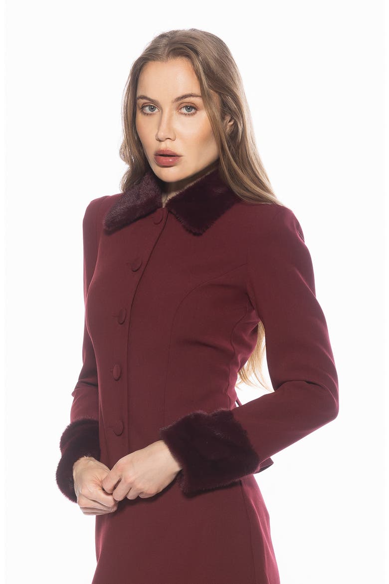 Fran Faux Fur Trim Twill Jacket, Alternate, color, BURGUNDY